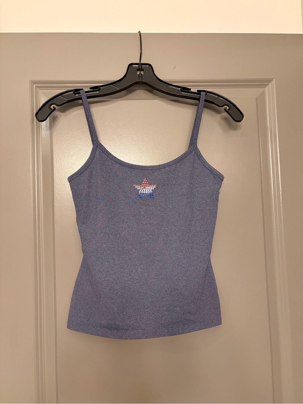 New York & Company Blue-Gray Spaghetti Strap Tank with Rhinestone Star. Size S.